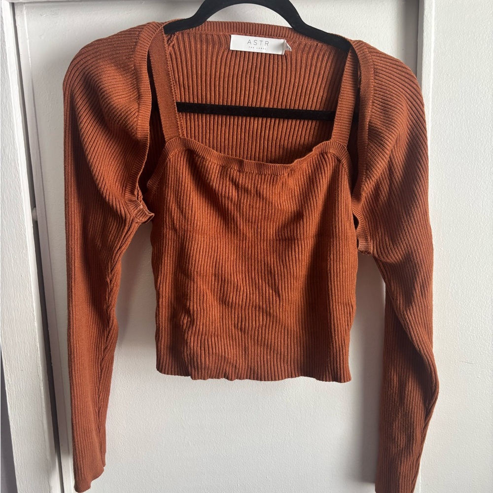 Astr Women's Burnt Orange Ribbed Blouse